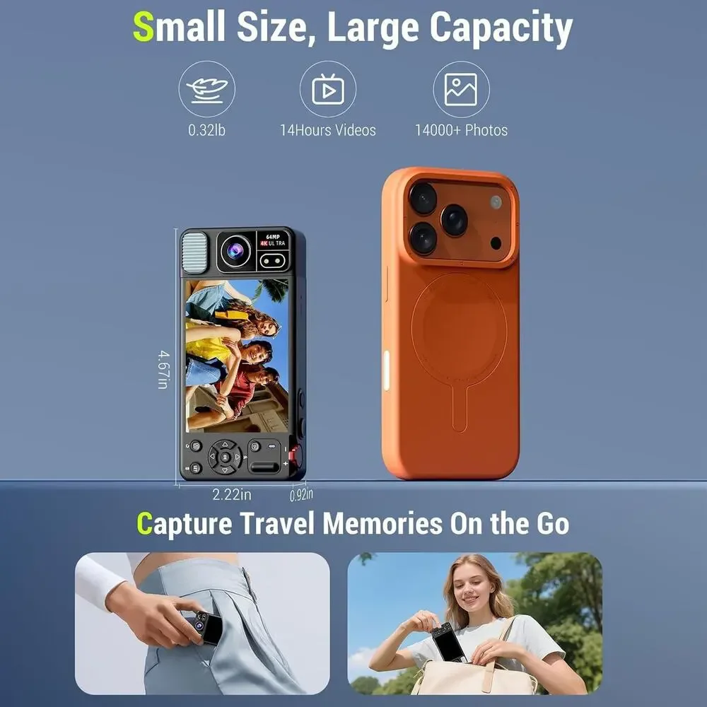 Digital Camera, 4K 64MP Cameras for Photography, 270°Flip Screen Vlogging Camera